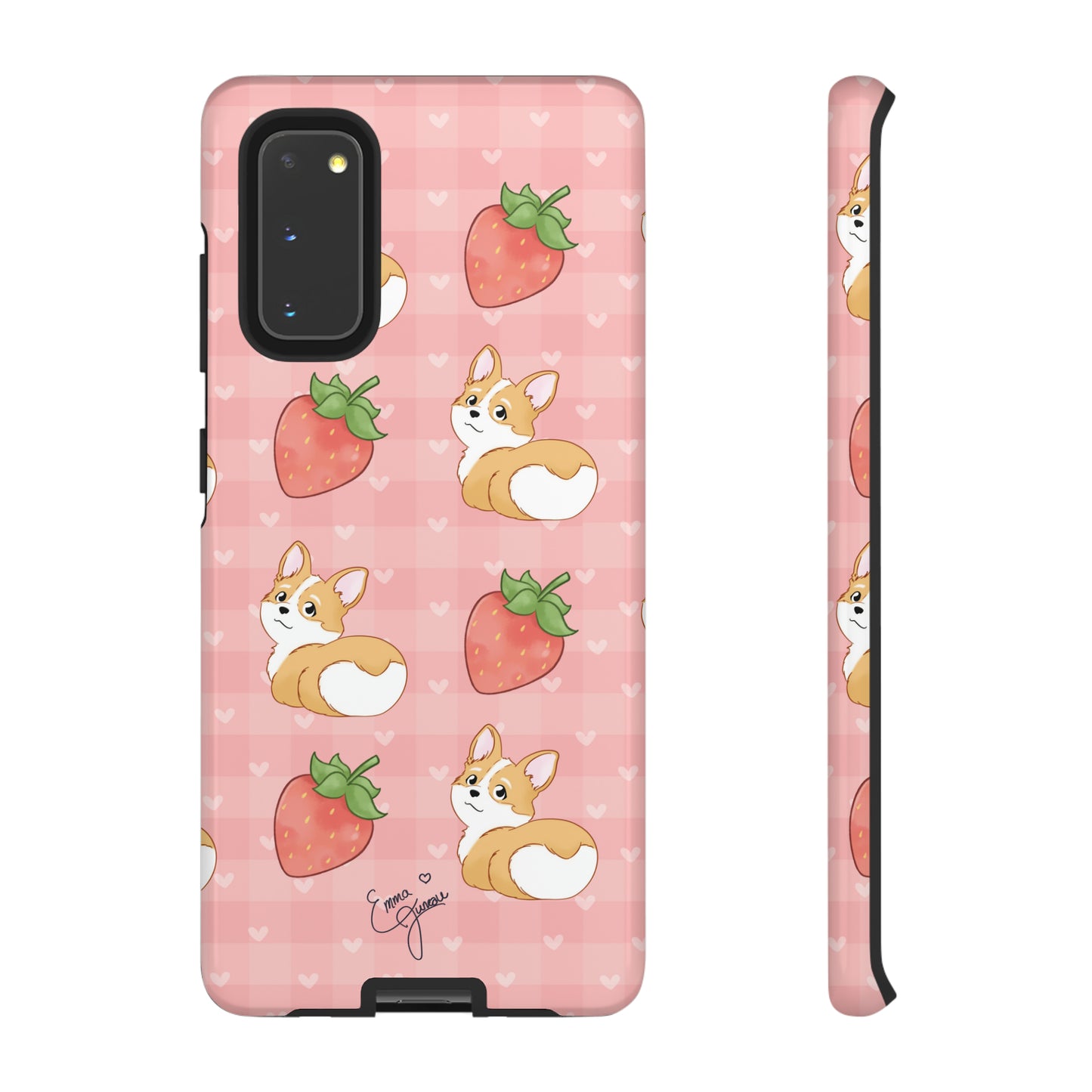 Corgi Butt and Strawberries Cute Pink Gingham Hearts Tough Case