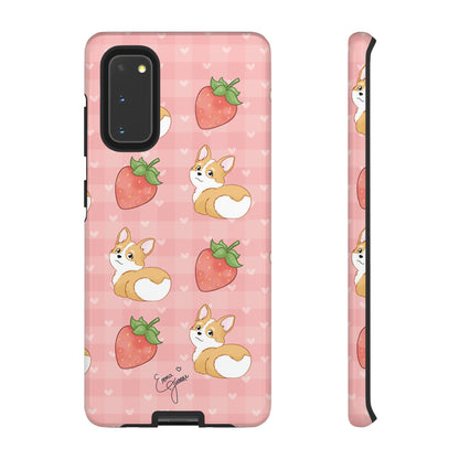 Corgi Butt and Strawberries Cute Pink Gingham Hearts Tough Case