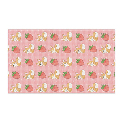 Corgi Butt and Strawberries Pink Hearts Gingham Kitchen Towel