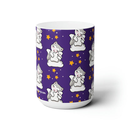 Kitty loves her Ghostie Pillow - Purple Patterned Mug - 15oz