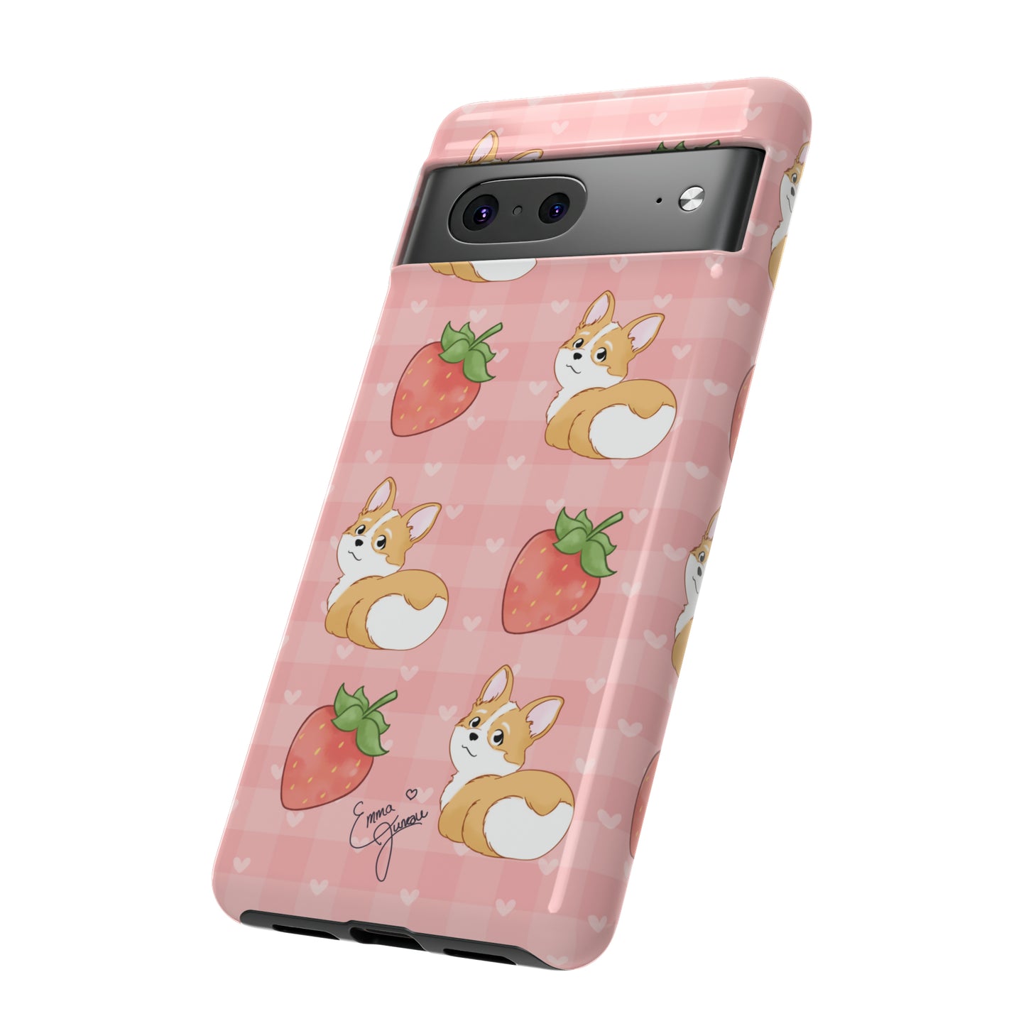 Corgi Butt and Strawberries Cute Pink Gingham Hearts Tough Case