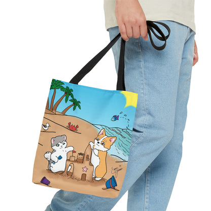 Kitty&Corgi Build a Sandcastle Tote Bag (All over print)