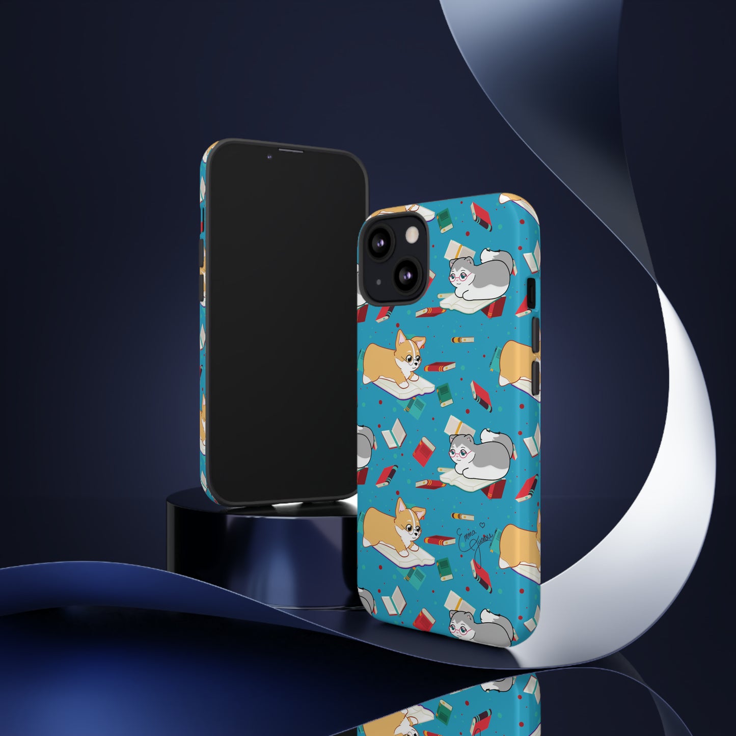 Kitty and Corgi Book Lovers - Tough Phone Case
