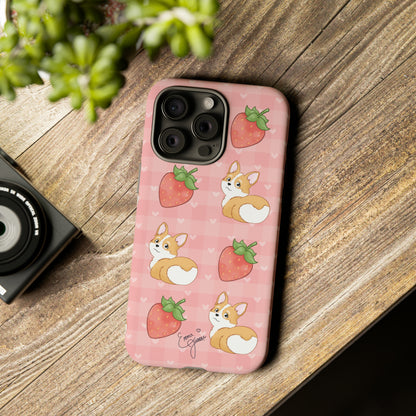 Corgi Butt and Strawberries Cute Pink Gingham Hearts Tough Case