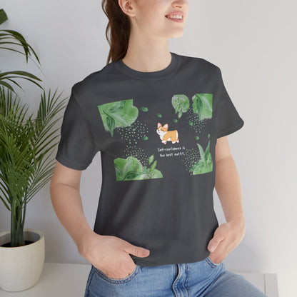 Corgi - Confidence is the Best Outfit - Super Soft Cotton Airlume Unisex T-Shirt (Horizontal Graphic)