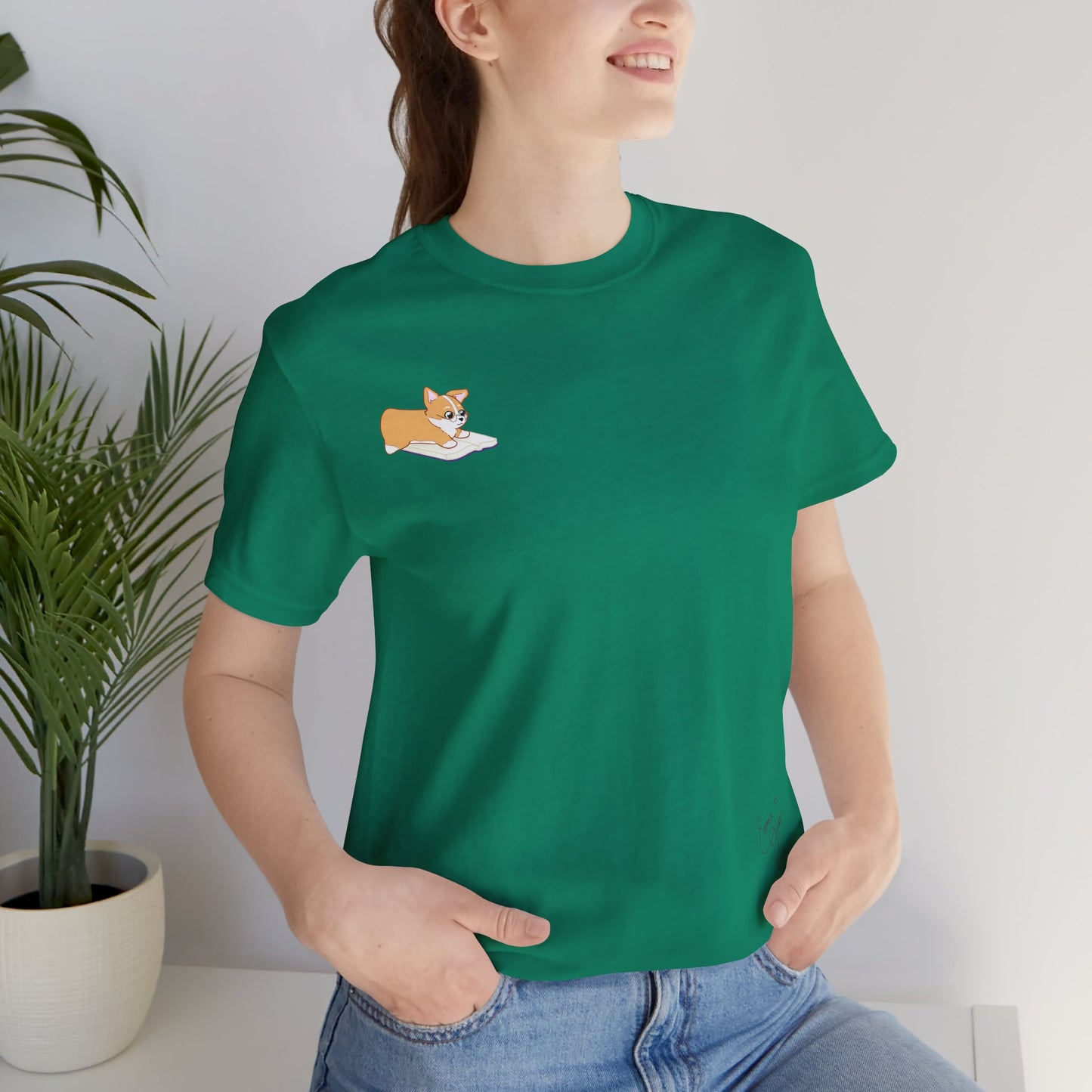 Corgi Reading a Book - Super Soft Cotton Airlume Unisex T-Shirt