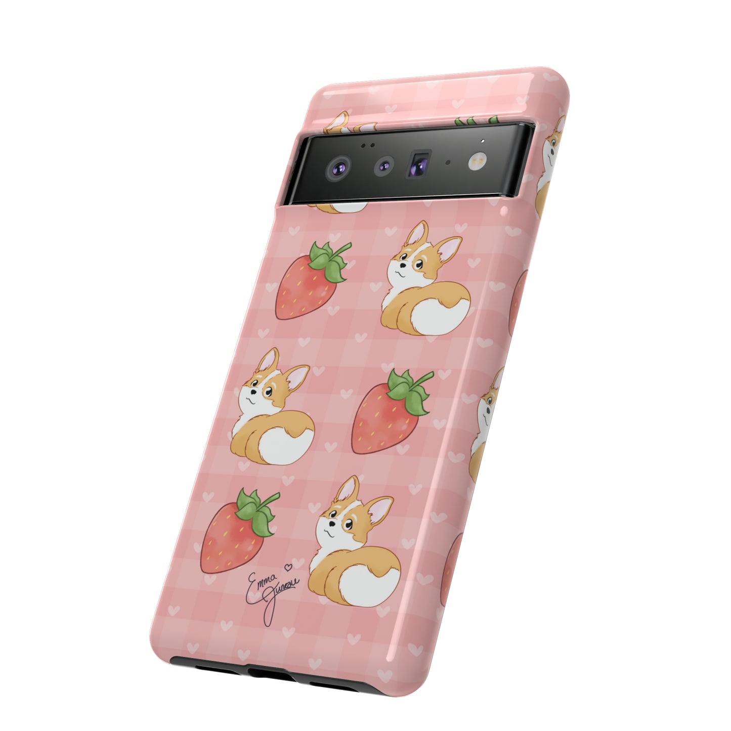 Corgi Butt and Strawberries Cute Pink Gingham Hearts Tough Case