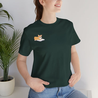 Corgi Reading a Book - Super Soft Cotton Airlume Unisex T-Shirt