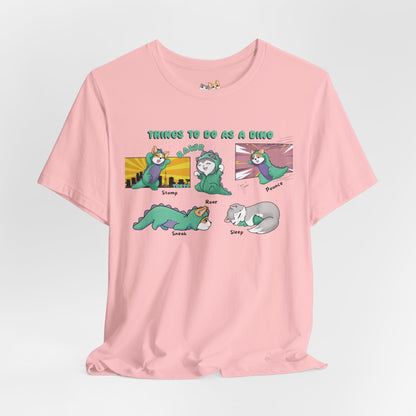 Kitty and Corgi - Things To Do As A Dino - Super Soft Cotton Airlume Unisex T-Shirt (Horizontal Graphic)