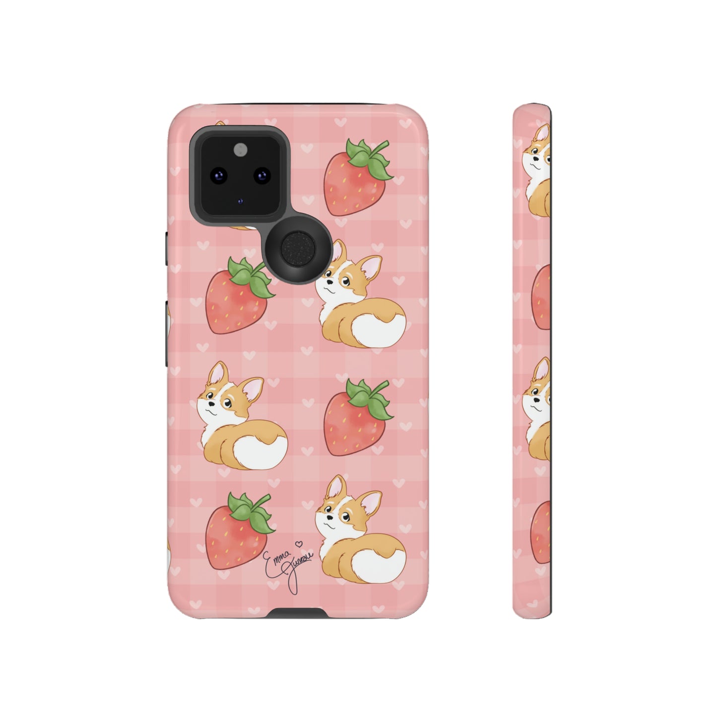 Corgi Butt and Strawberries Cute Pink Gingham Hearts Tough Case