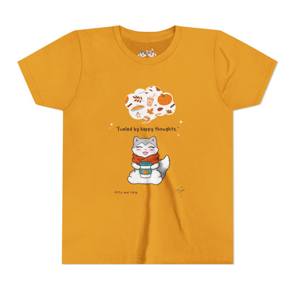 Youth Tee — Kitty loves Autumn - Fueled by Happy Thoughts - Unisex Youth/ Children's Graphic Tee