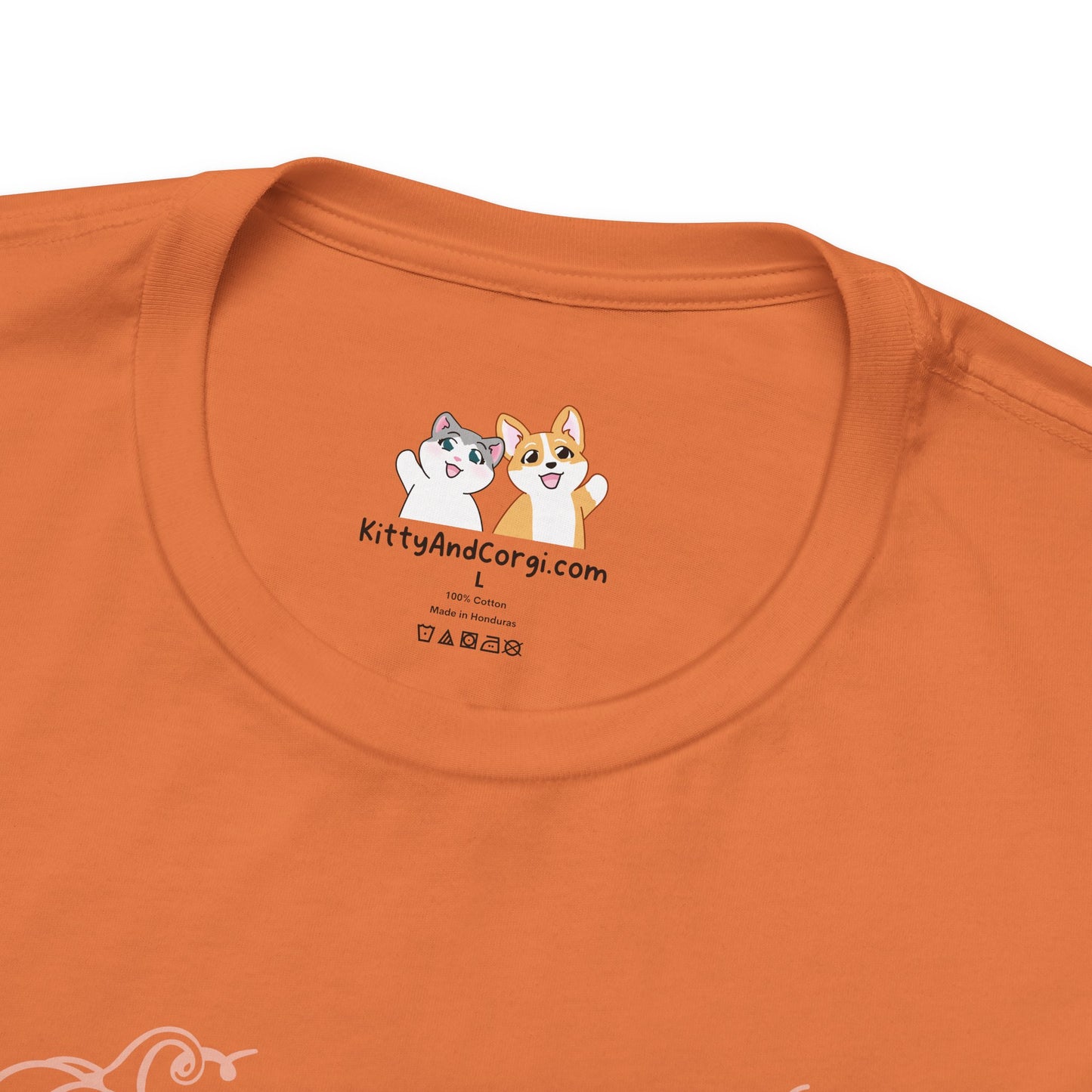 Kitty and Corgi - Pumpkin Spice and Everything Nice - Super Soft Cotton Airlume Unisex T-Shirt (Large Front Graphic)