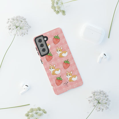 Corgi Butt and Strawberries Cute Pink Gingham Hearts Tough Case