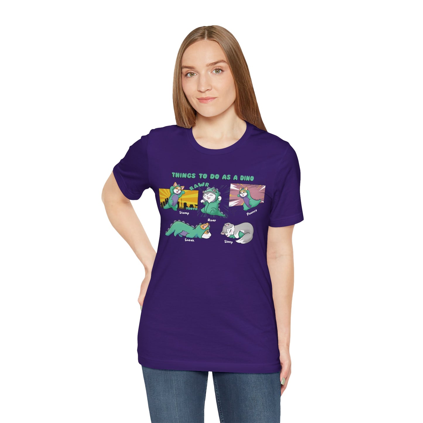 Kitty and Corgi - Things To Do As A Dino - Super Soft Cotton Airlume Unisex T-Shirt (Horizontal Graphic)
