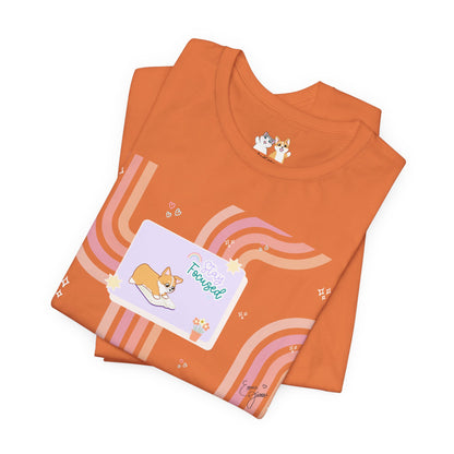 Corgi - Groovy Series - Stay Focused - Super Soft Cotton Airlume Unisex T-Shirt (Horizontal Graphic)