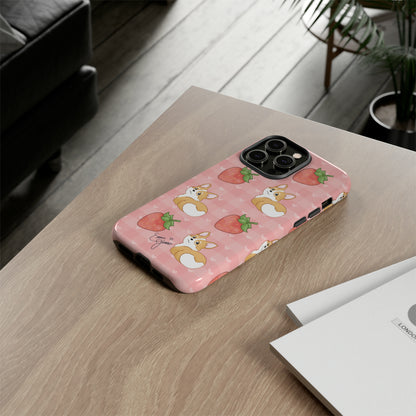 Corgi Butt and Strawberries Cute Pink Gingham Hearts Tough Case