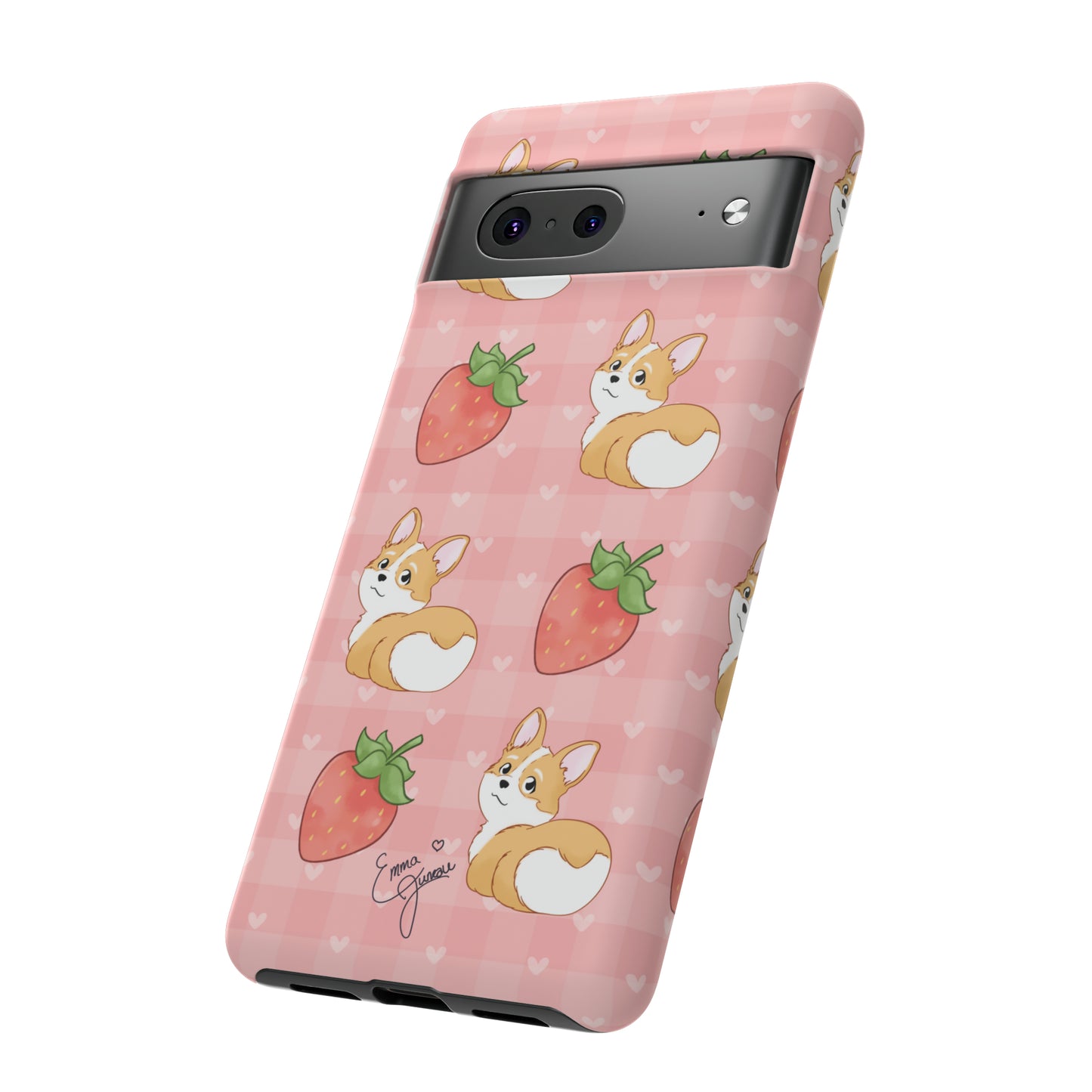 Corgi Butt and Strawberries Cute Pink Gingham Hearts Tough Case