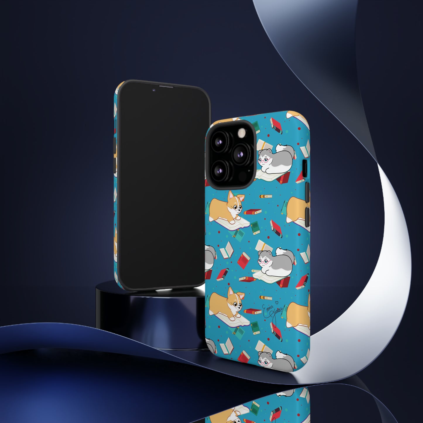 Kitty and Corgi Book Lovers - Tough Phone Case