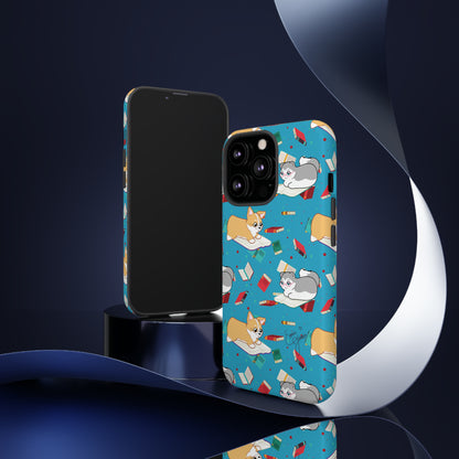 Kitty and Corgi Book Lovers - Tough Phone Case