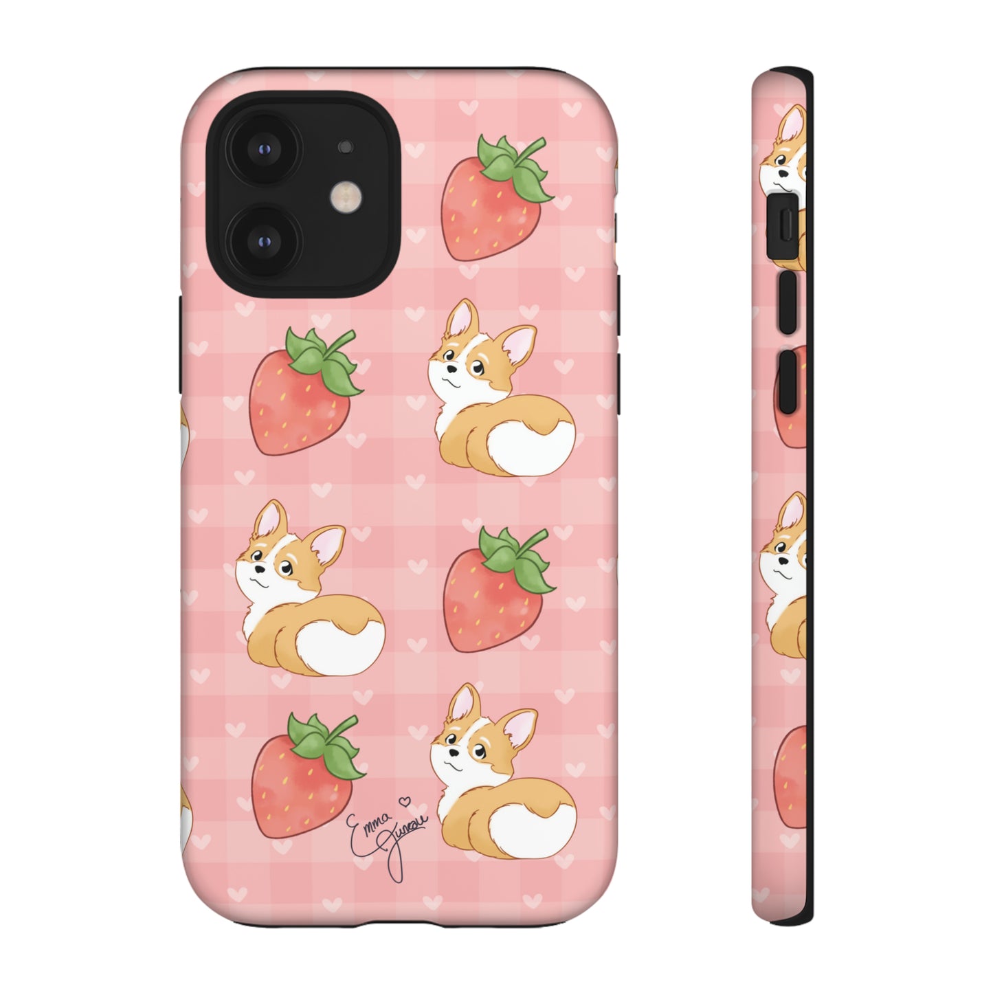 Corgi Butt and Strawberries Cute Pink Gingham Hearts Tough Case