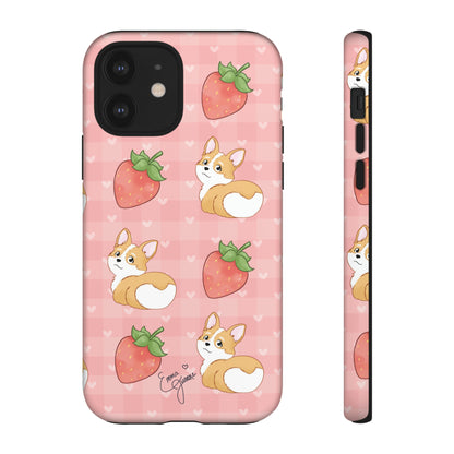 Corgi Butt and Strawberries Cute Pink Gingham Hearts Tough Case