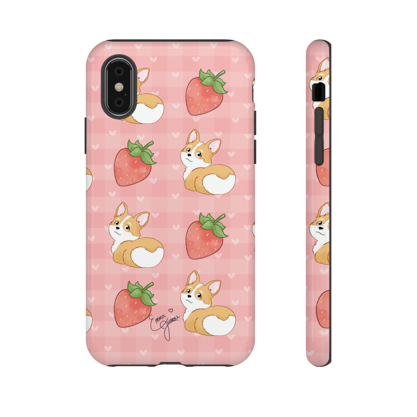 Corgi Butt and Strawberries Cute Pink Gingham Hearts Tough Case