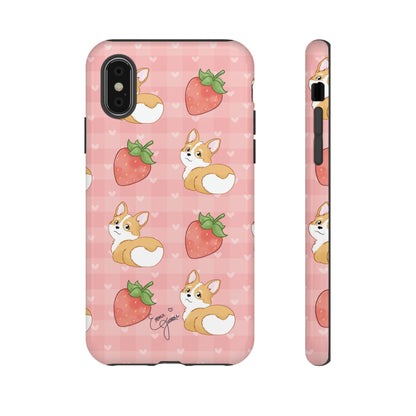 Corgi Butt and Strawberries Cute Pink Gingham Hearts Tough Case