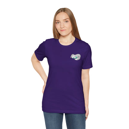 Kitty and Corgi — Sleepy Kitty Snuggling Her Dino Plushie — Super Soft Cotton Airlume Unisex T-Shirt