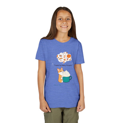 Youth Tee — Corgi loves Autumn - Fueled by Happy Thoughts - Unisex Youth/ Children's Graphic Tee