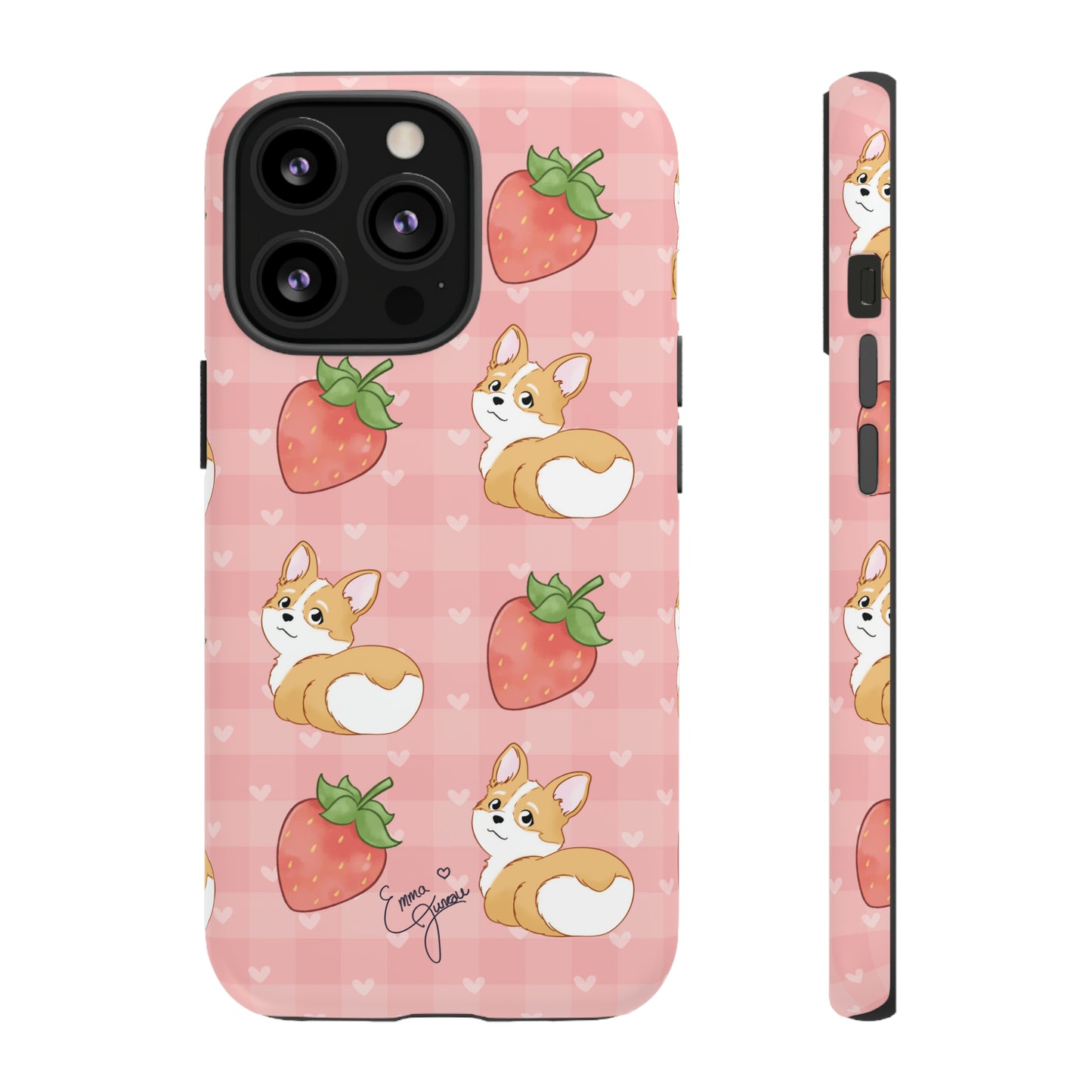 Corgi Butt and Strawberries Cute Pink Gingham Hearts Tough Case