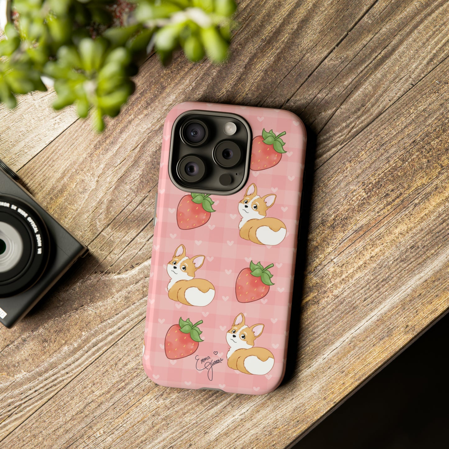 Corgi Butt and Strawberries Cute Pink Gingham Hearts Tough Case