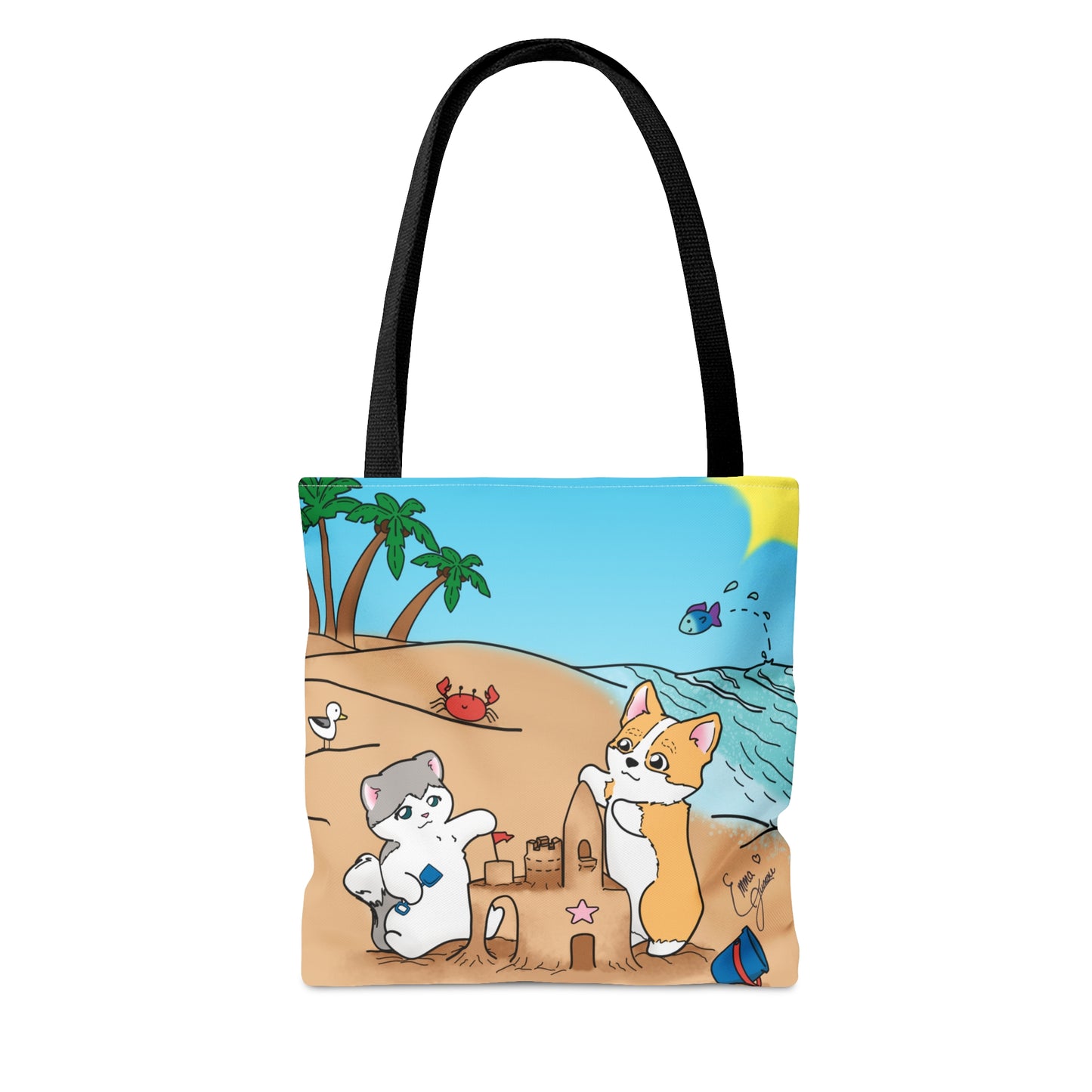 Kitty&Corgi Build a Sandcastle Tote Bag (All over print)
