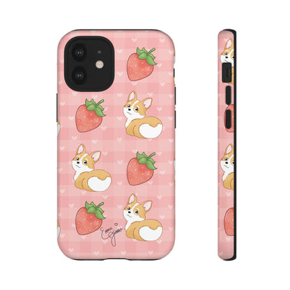 Corgi Butt and Strawberries Cute Pink Gingham Hearts Tough Case