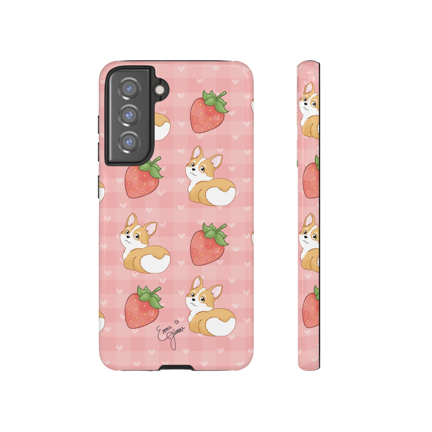 Corgi Butt and Strawberries Cute Pink Gingham Hearts Tough Case