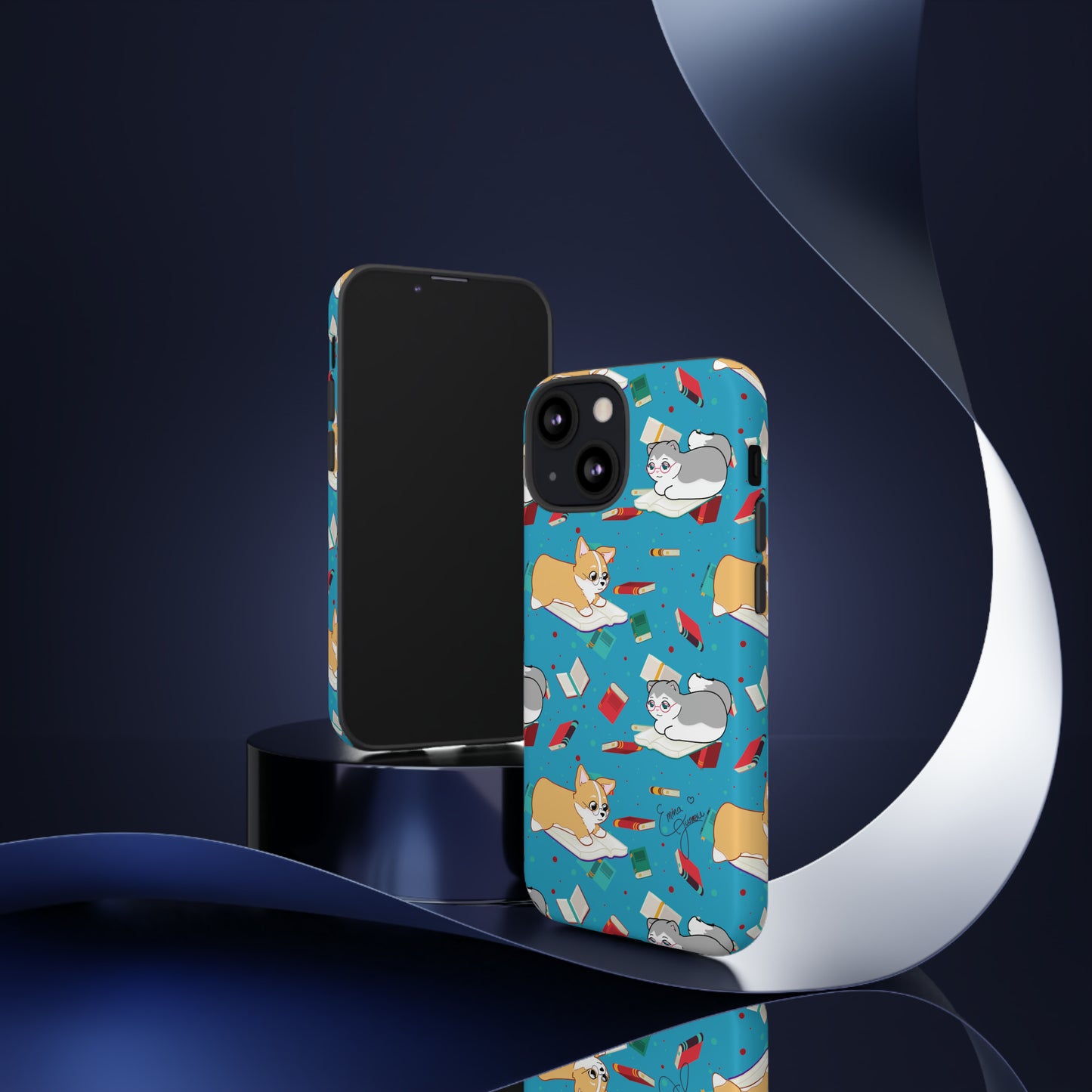 Kitty and Corgi Book Lovers - Tough Phone Case