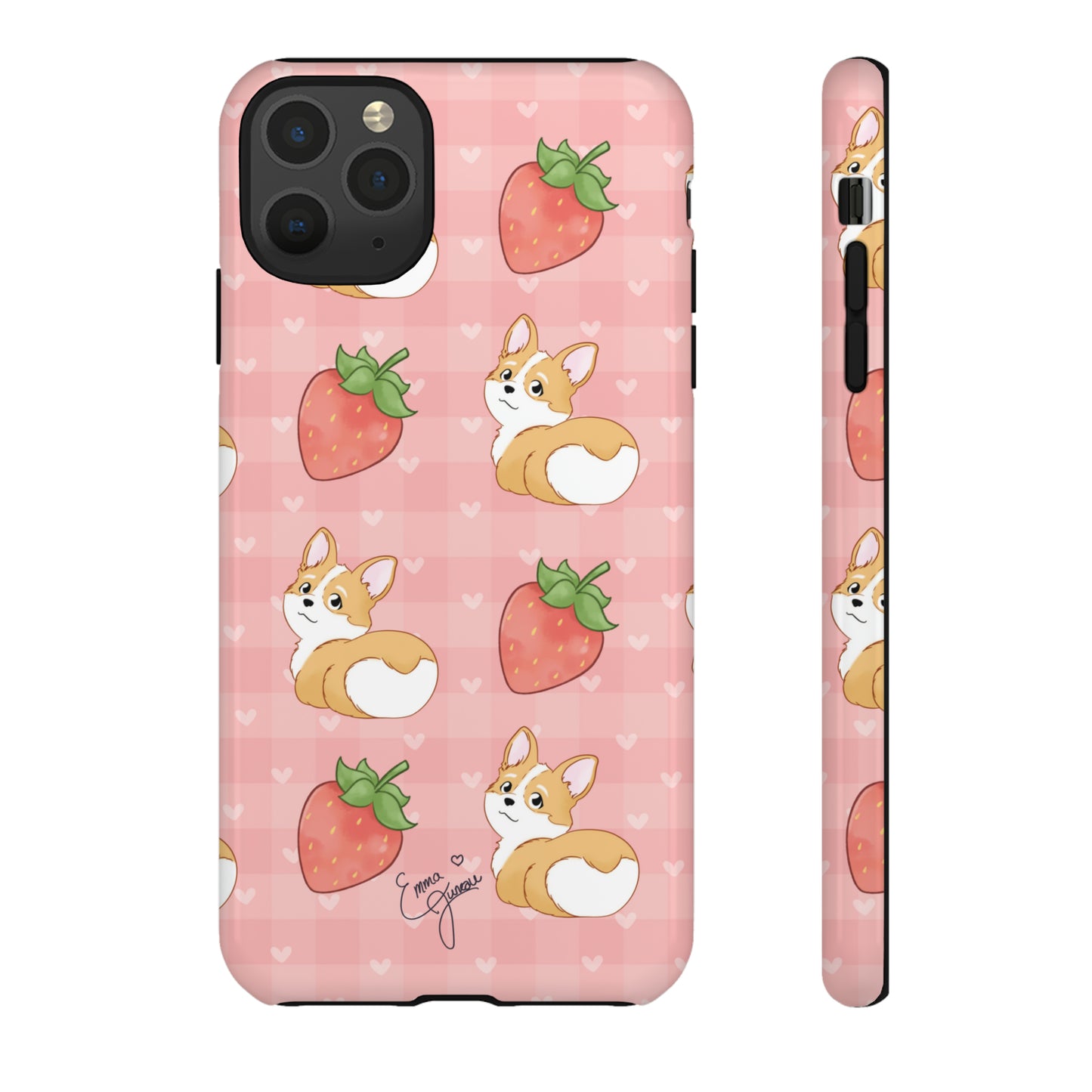 Corgi Butt and Strawberries Cute Pink Gingham Hearts Tough Case