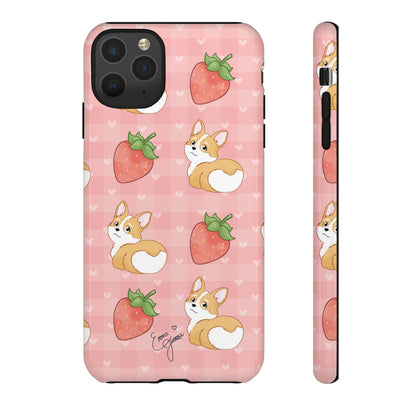 Corgi Butt and Strawberries Cute Pink Gingham Hearts Tough Case