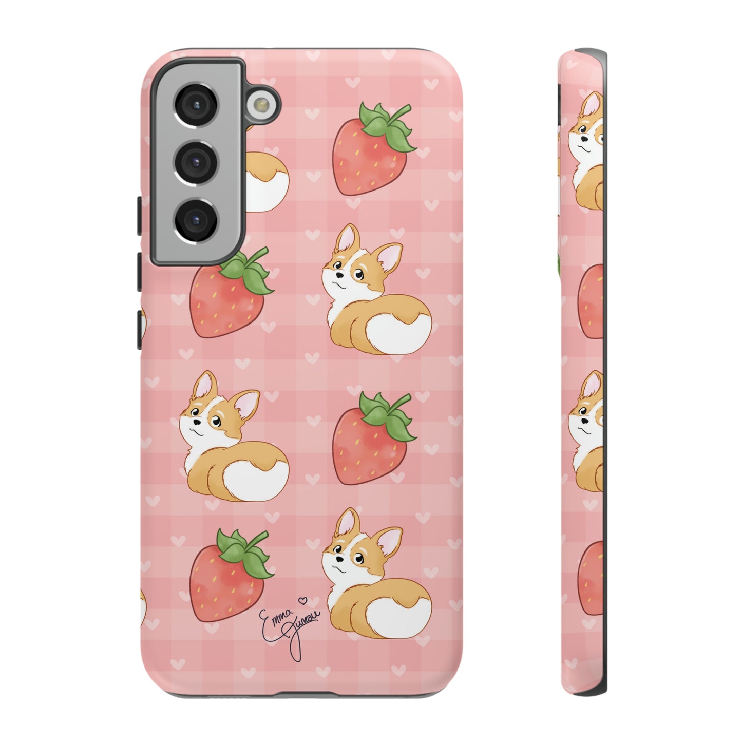 Corgi Butt and Strawberries Cute Pink Gingham Hearts Tough Case