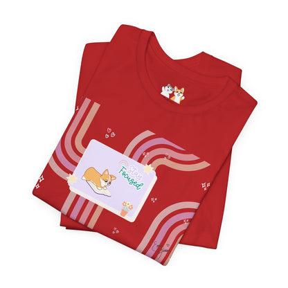 Corgi - Groovy Series - Stay Focused - Super Soft Cotton Airlume Unisex T-Shirt (Horizontal Graphic)