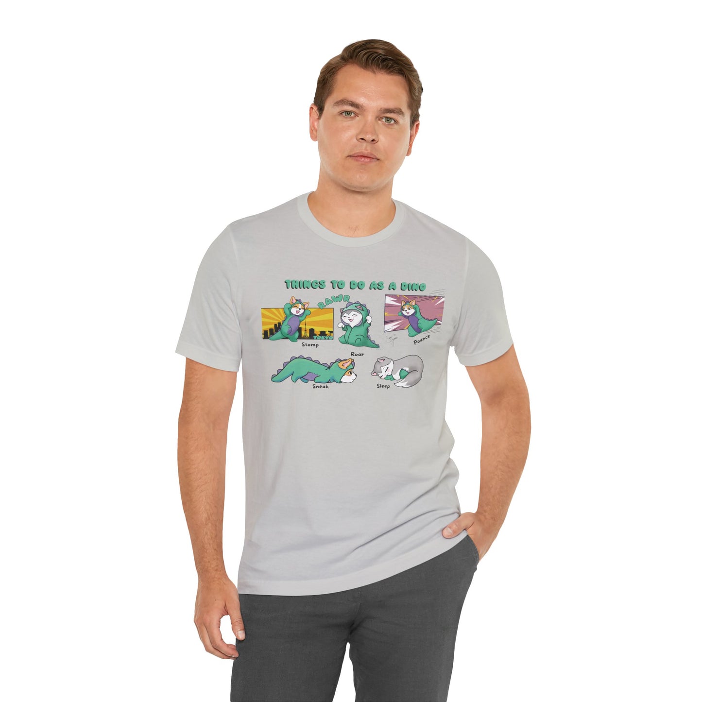 Kitty and Corgi - Things To Do As A Dino - Super Soft Cotton Airlume Unisex T-Shirt (Horizontal Graphic)