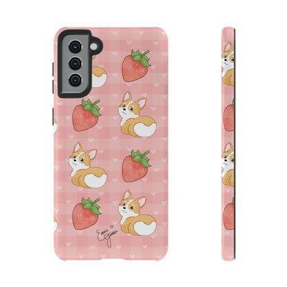 Corgi Butt and Strawberries Cute Pink Gingham Hearts Tough Case