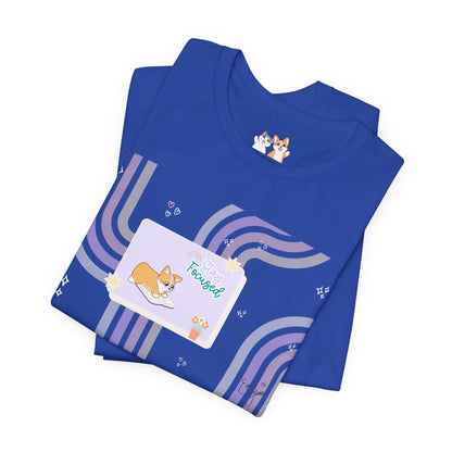 Corgi - Groovy Series - Stay Focused - Super Soft Cotton Airlume Unisex T-Shirt (Horizontal Graphic)
