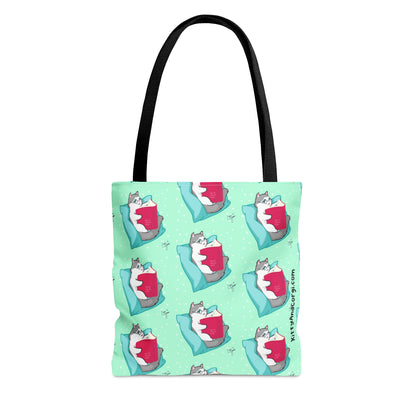 Kitty Reading a Book - Repeating Pattern - Tote Bag (AOP)