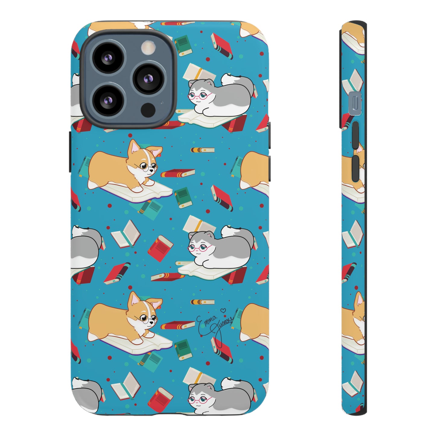 Kitty and Corgi Book Lovers - Tough Phone Case