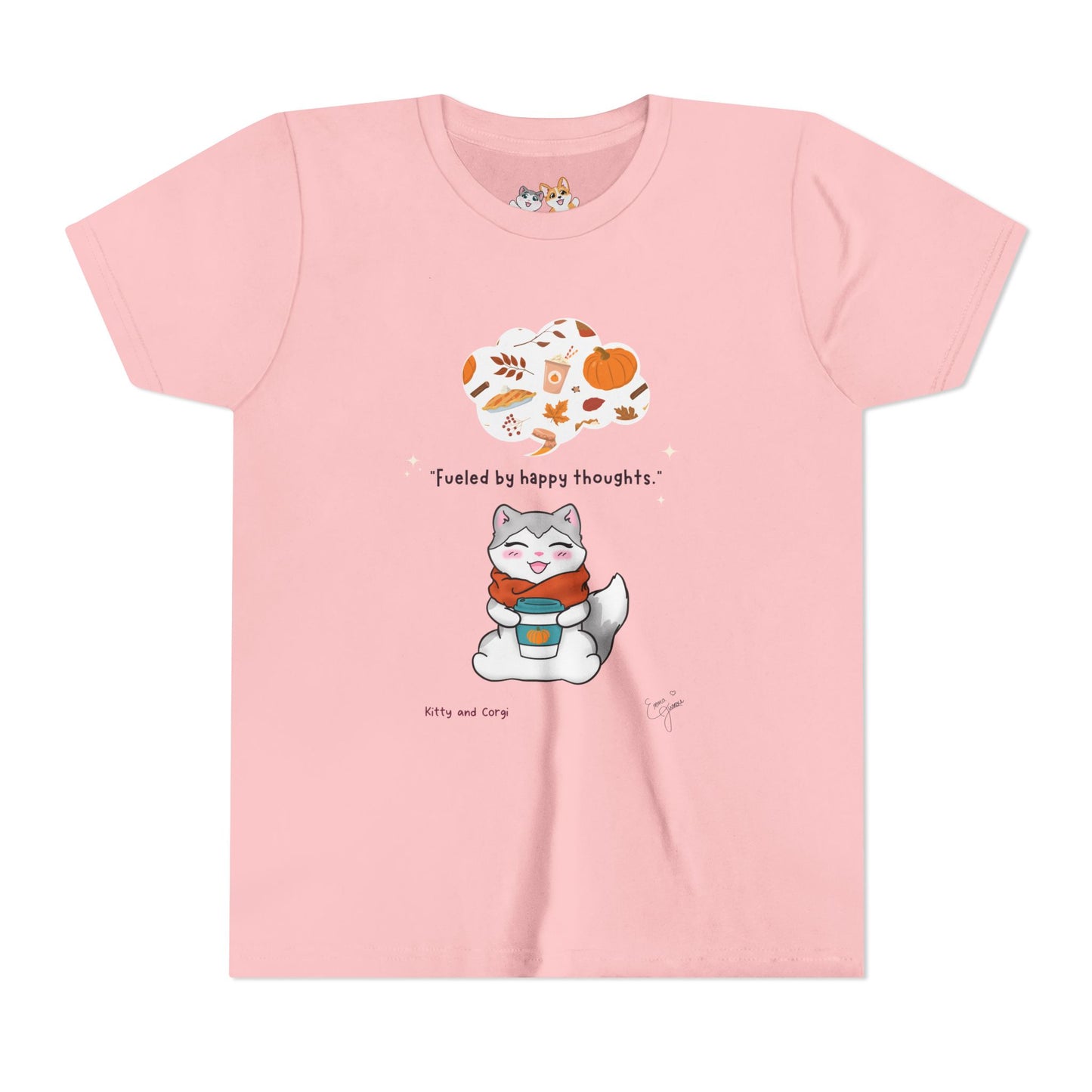 Youth Tee — Kitty loves Autumn - Fueled by Happy Thoughts - Unisex Youth/ Children's Graphic Tee