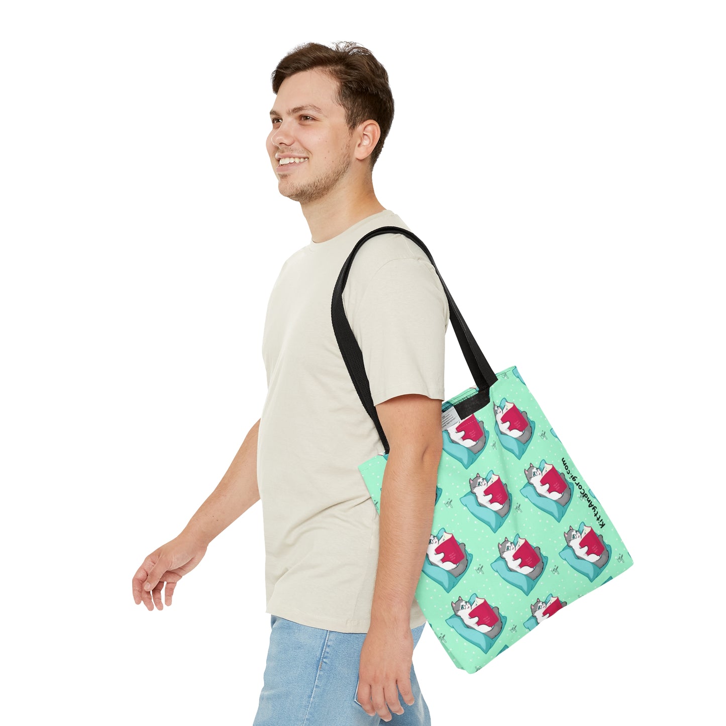 Kitty Reading a Book - Repeating Pattern - Tote Bag (AOP)