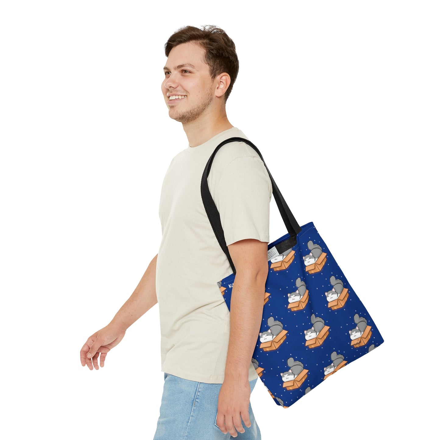 Kitty in a Box - Repeating Pattern in Starry Night Blue - Tote Bag (AOP)