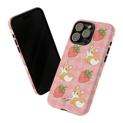 Corgi Butt and Strawberries Cute Pink Gingham Hearts Tough Case