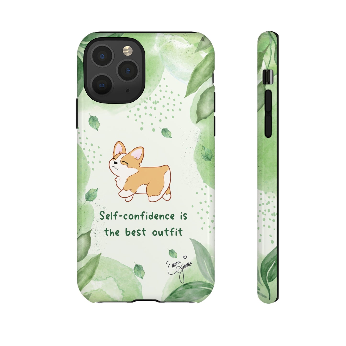 Corgi Green Tough Phone Case - Self Confidence is the Best Outfit