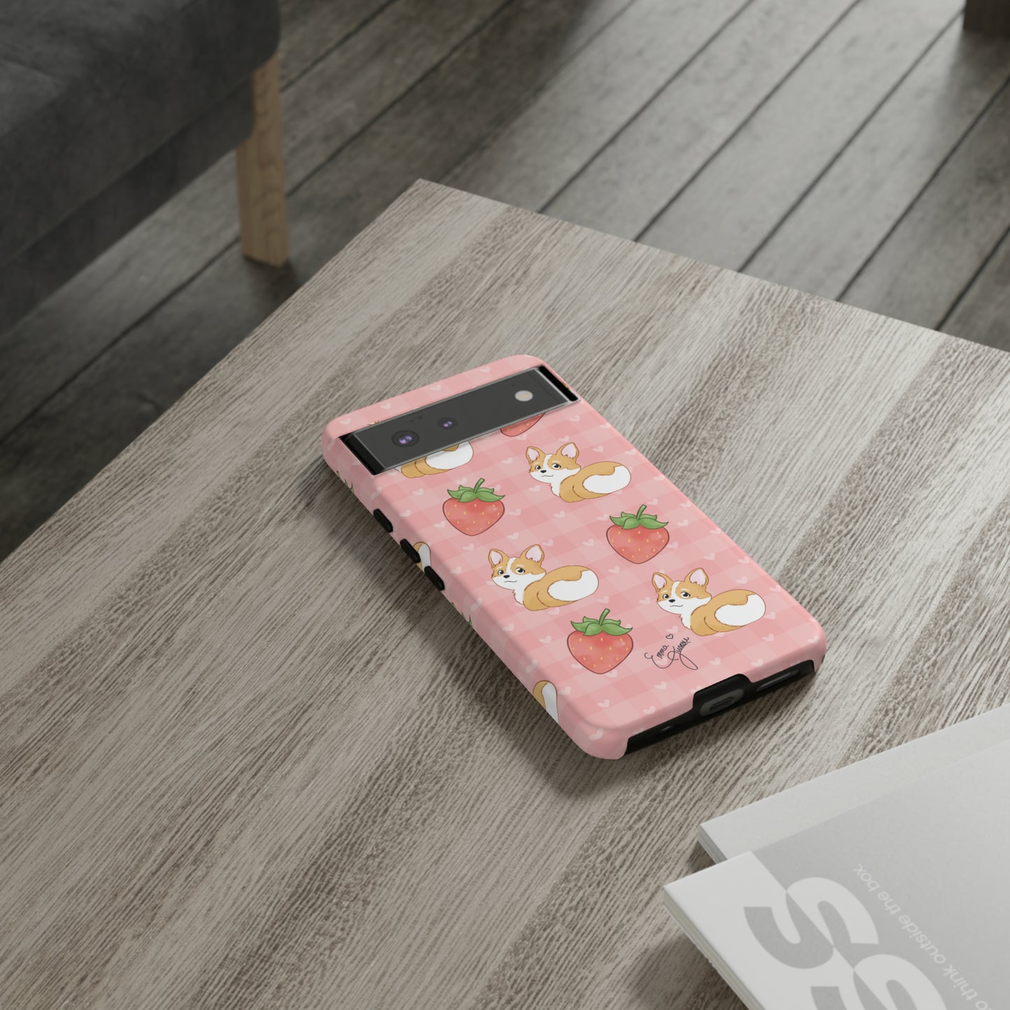Corgi Butt and Strawberries Cute Pink Gingham Hearts Tough Case